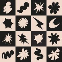 Abstract seamless pattern with simple funky groovy shapes. Brutal background in style y2k, 00s. Black and beige colors. Modern collage vector