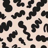 Abstract seamless pattern with black wavy retro groovy shapes on a beige background vector