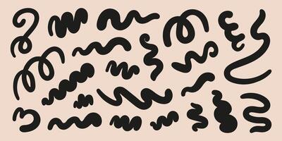 Abstract set black wavy retro groovy shapes on a beige background vector