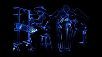 Neon frame effect Neon frame effect Peruvian artisans at work, glow, black background. Peru, glow, black background. video