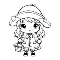 Clean line girl icon for coloring. vector