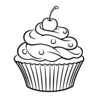 Clean line cupcake icon for coloring. vector