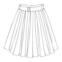 Icon of a flared skirt with pleats in a cute and simple outline design. vector