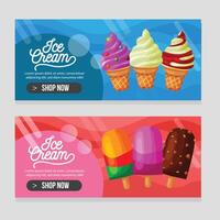 vivid color two banner ice cream template vector