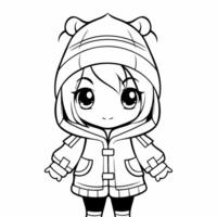 Clean line girl icon for coloring. vector