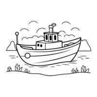 Clean and cute boat outline icon in simple line art style, perfect for coloring and design. vector