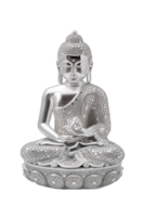 Shiny Silver Buddha Statue in Meditation Pose with Intricate Details png