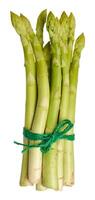 Bunch of fresh tied asparagus on isolated background, tasty and healthy food photo
