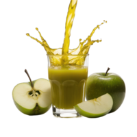 Apple Juice Splash in a Glass with Fresh Whole and Sliced Green Apples png