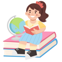 menina criança estudando e lendo livro png