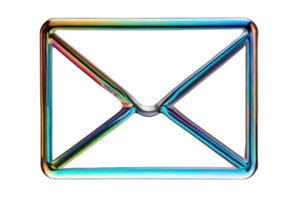 A shining chrome outline of an envelope isolated on a transparent background. 3D holographic element in Y2K style, molten metal, icon. png