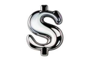 3D rendering of a dollar sign on a transparent background. Molten chrome element in Y2K style, mercury. Money, finance. png
