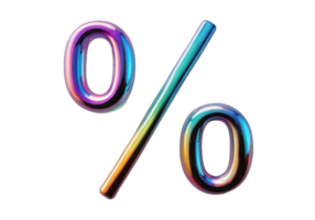 3D chrome percent sign on a transparent background. element in Y2K style, holographic shiny surface, discounts, mathematics. png