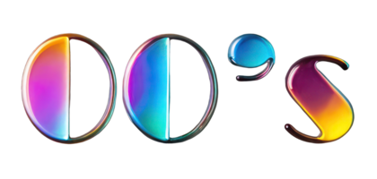 Holographic neon chrome lettering 00's isolated on a transparent background. Shiny metal 3D element in Y2K style, glossy texture. png