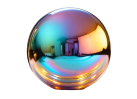 3d element in de vorm van een ronde bubbel van gesmolten metaal, chroom regenboog sticker. holografische sticker geïsoleerd Aan transparant achtergrond png