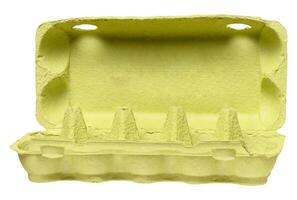 Green recycled egg carton box on isolated background, storage photo