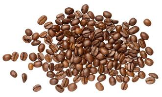Roasted coffee beans scattered on isolated background photo