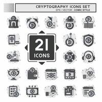 Icon Set Cryptography. related to Bitcoin symbol. comic style. simple design illustration vector