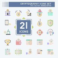 Icon Set Cryptography. related to Bitcoin symbol. doodle style. simple design illustration vector