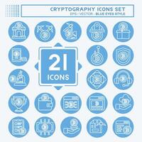 Icon Set Cryptography. related to Bitcoin symbol. blue eyes style. simple design illustration vector