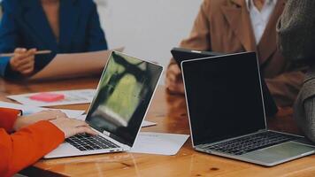Team of business people are meeting to analyze data for marketing plan,Market research reports and income statistics, Financial and Accounting concept. video