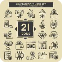 Icon Set Cryptography. related to Bitcoin symbol. hand drawn style. simple design illustration vector