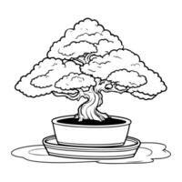 Detailed and adorable bonsai tree line art in format with clean lines and simple design. vector