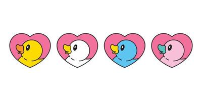 Pato icono caucho Pato corazón enamorado logo baño ducha pájaro pollo dibujos animados personaje símbolo garabatear ilustración diseño vector