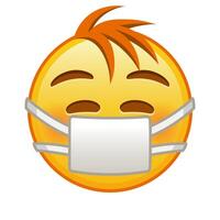 Face with medical mask Large size of yellow emoji smile with hair vector