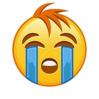 Face crying loudly Large size of yellow emoji smile with hair vector