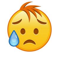 Face with an expression of disappointment and relief Large size of yellow emoji smile with hair vector