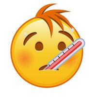 Face with thermometer Large size of yellow emoji smile with hair vector