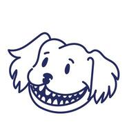 Smiling dog face line drawing isolated on white background. vector