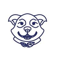 Dog face smiling line drawing isolated on white background. vector