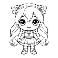 Clean line girl icon for coloring. vector
