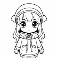 Clean line girl icon for coloring. vector