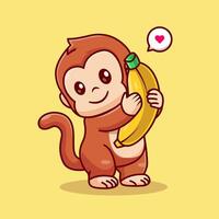 Cute Monkey Hug Banana Cartoon vector