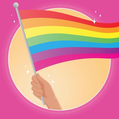 Hand hold rainbow flag for pride festival symbol colorful happy design