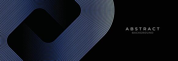 black abstract background with glowing geometric lines. Modern shiny blue rounded square lines pattern. Suitable for banner, cover, poster, website, presentation, brochure, flyer, header vector