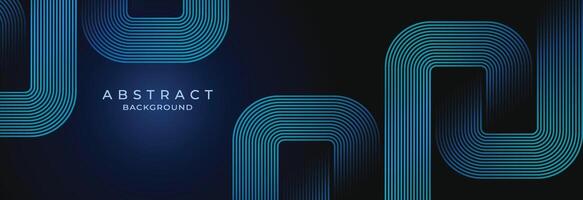 Dark blue abstract background with glowing geometric lines. Modern shiny blue rounded square lines pattern. Suitable for banner, cover, poster, website, presentation, brochure, flyer, header vector