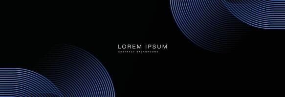 black abstract background with glowing geometric lines. Modern shiny blue rounded square lines pattern. Suitable for banner, cover, poster, website, presentation, brochure, flyer, header vector
