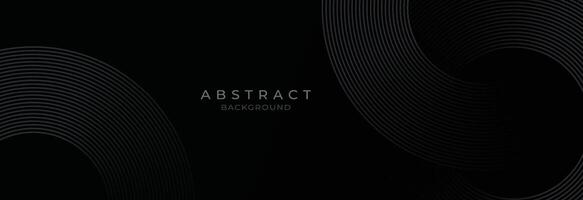 Black abstract background with circle lines. Modern black gray gradient rings. Suitable for banner, cover, poster, website, presentation, brochure, flyer, header vector