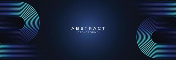 Abstract dark blue background with glowing geometric lines. Modern shiny blue horizontal rounded lines pattern. Suitable for banner, cover, poster, website, presentation, brochure, flyer, header vector