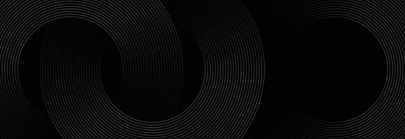 Black abstract background with circle lines. Modern black gray gradient rings. Suitable for banner, cover, poster, website, presentation, brochure, flyer, header vector