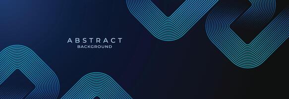 Dark blue abstract background with glowing geometric lines. Modern shiny blue rounded square lines pattern. Suitable for banner, cover, poster, website, presentation, brochure, flyer, header vector