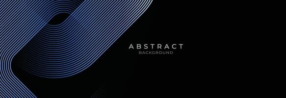 black abstract background with glowing geometric lines. Modern shiny blue rounded square lines pattern. Suitable for banner, cover, poster, website, presentation, brochure, flyer, header vector