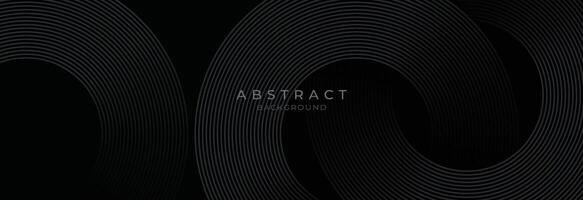 Black abstract background with circle lines. Modern black gray gradient rings. Suitable for banner, cover, poster, website, presentation, brochure, flyer, header vector