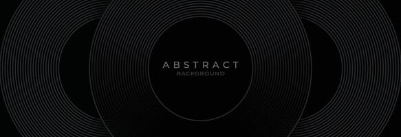 Black abstract background with circle lines. Modern black gray gradient rings. Suitable for banner, cover, poster, website, presentation, brochure, flyer, header vector