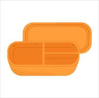 Empty opened bento box with cover illustration isolated on white. vector