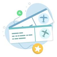 Passport and airplane ticket concept, Boarding pass ticket icon. travel concept. Summer travel banner, passport and boarding pass in the background. online ordering. Flat illustration. vector